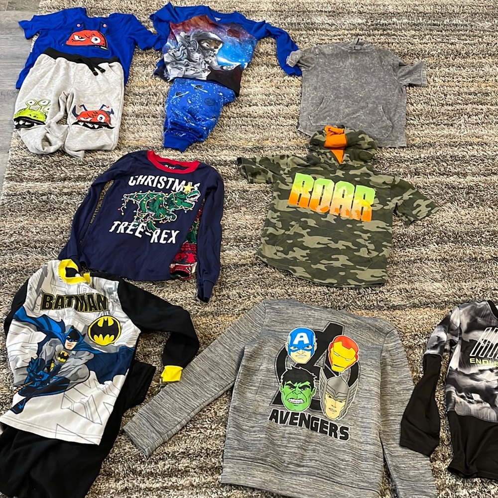 Boys Size 7/8 Bundle! 3 pairs of pj’s, 1 hoodie, jeans, shirts and shorts